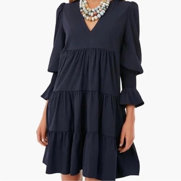 TUCKERNUCK POMANDER PLACE NAVY KENZO DRESS SMOCKED MINI SMALL - Picture 1 of 5